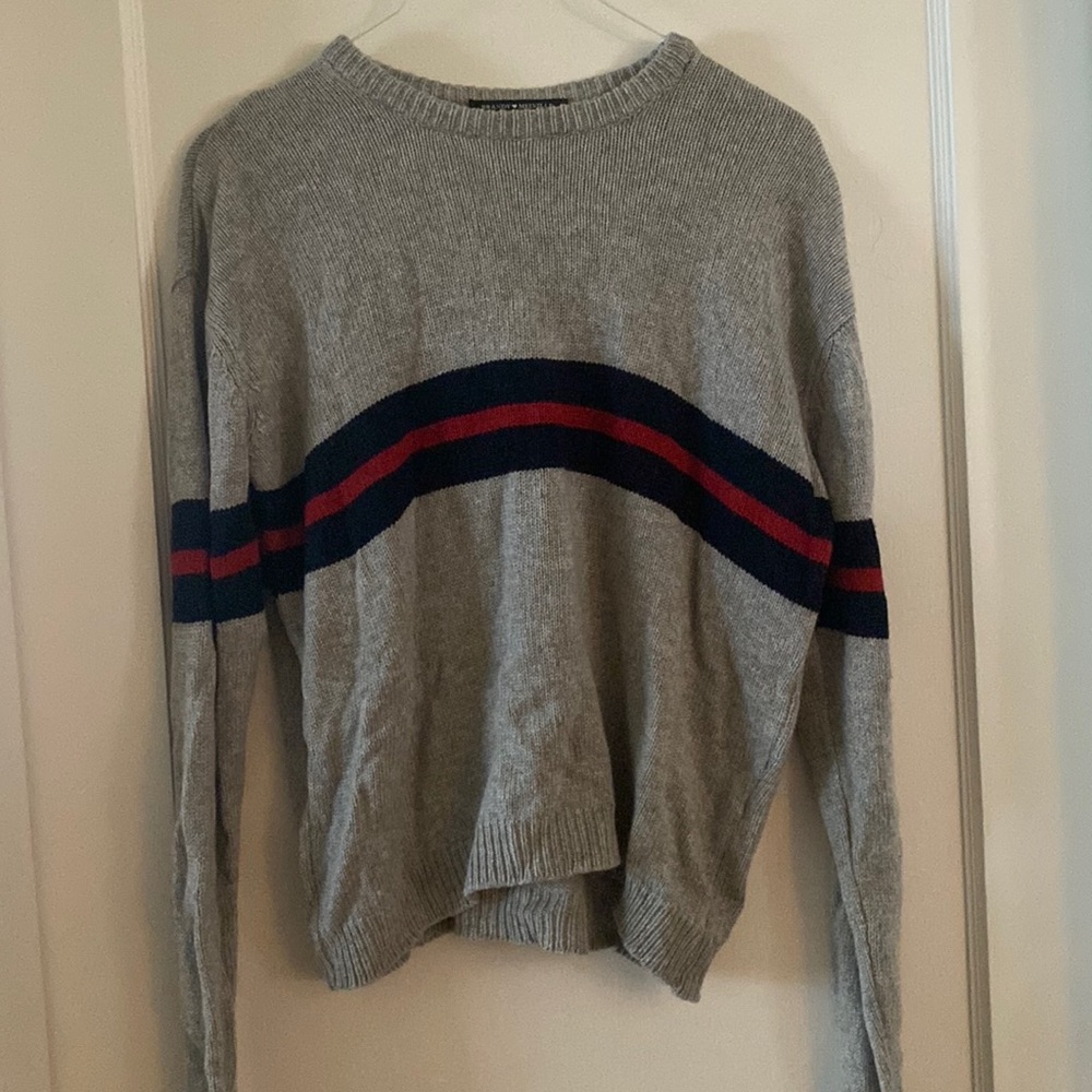 Brandy Melville Gray Sweater with Blue and Red Stripe